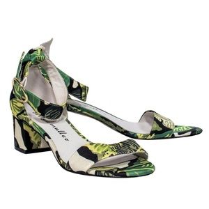 Bettye Muller Anthropologie Tropical Green Leaf Eco Print Ankle Strap Pu…
